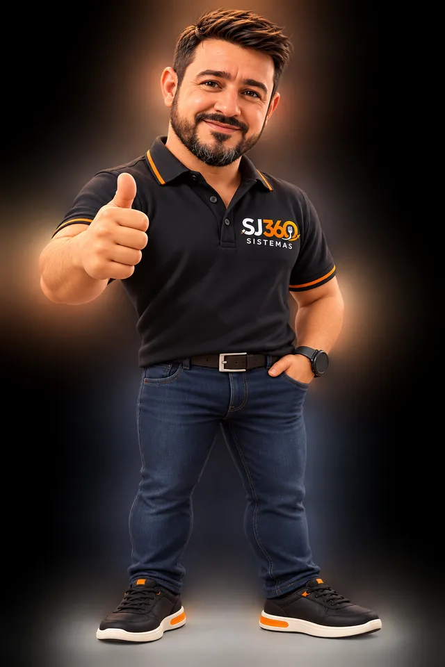 Sérgio, o mascote da SJ360 Sistemas, fazendo sinal de positivo